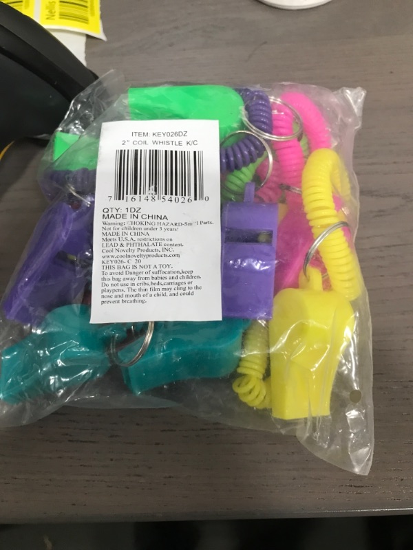 Photo 2 of Coil Plastic Whistle Keychains by Windy City Novelties 12pack 
