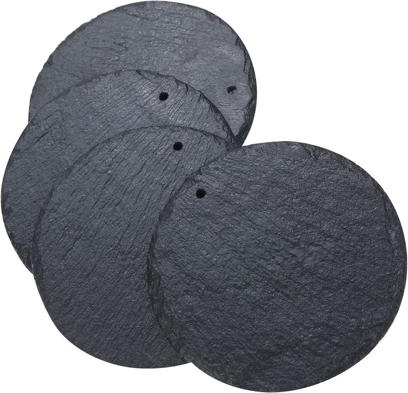 Photo 1 of 4 PCS Round Garden Markers Labels Plants Reusable Slate Tags Blackboard Sturdy Plant Labels for Outdoor& Indoor Plants, Herbs, Flowers and Vegetables
