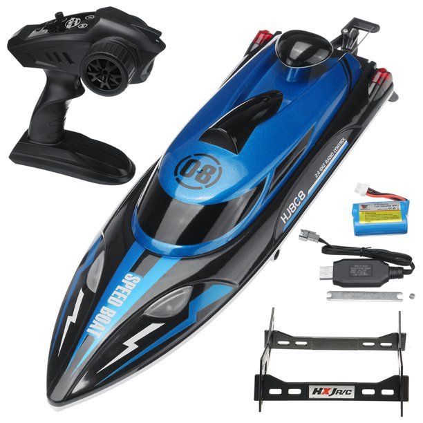 Photo 1 of 2.4G Remote Control Boat for Pools & Lakes, 25 MPH High Speed RC Boat for Kids & Adults, Rudder Angle Remote Controlled Boat w/ Rechargeable Battery /BLUE)- OPENED PACKAGING 
