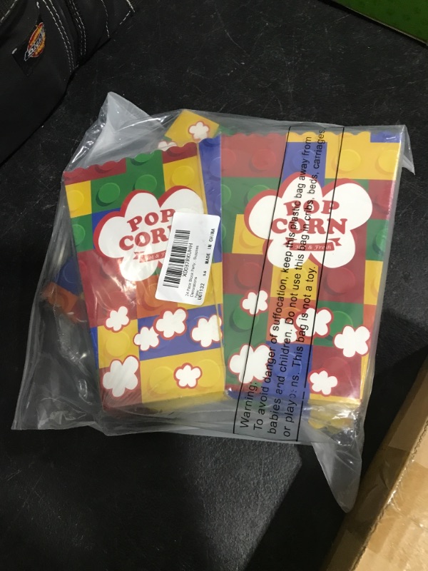 Photo 1 of 24 Pack Building Block Birthday Party Supplies Popcorn Paper Boxes Colorful Brick Theme Party Decorations Container Bucket for Baby Kids Boys Girls
