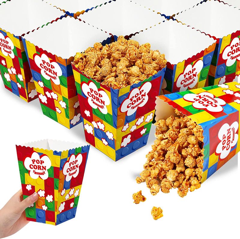 Photo 1 of 24 Pack Building Block Birthday Party Supplies Popcorn Paper Boxes Colorful Brick Theme Party Decorations Container Bucket for Baby Kids Boys Girls
