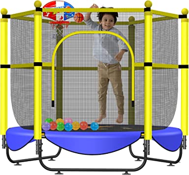 Photo 1 of Asee'm 60" Trampoline for Kids with Net - 5 FT Indoor Outdoor Toddler Trampoline with Safety Enclosure for Fun, Toddler Baby Small Trampoline Birthday Gifts for Kids, Gifts for Boy and Girl, Age 1-8