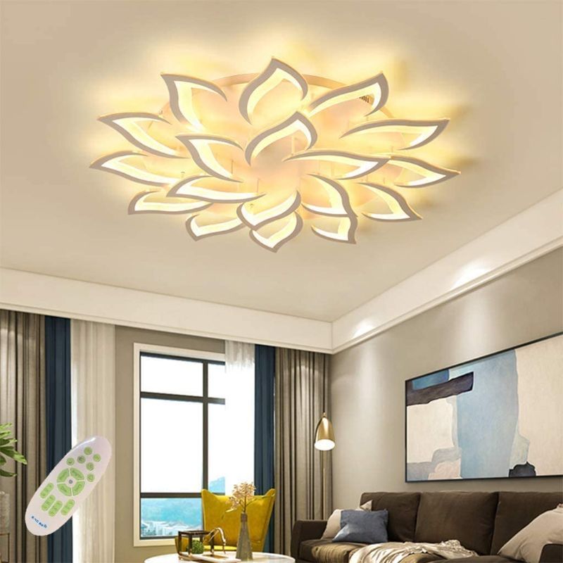 Photo 1 of LED Dimmable Ceiling Light Modern Flower Shape Ceiling Lamp Fixture Living Room Bedroom Children's Room Flush Hanging Lamp Metal Acrylic Petal Ceiling Chandelier Lighting,18 heads/ø47.2?/168w
