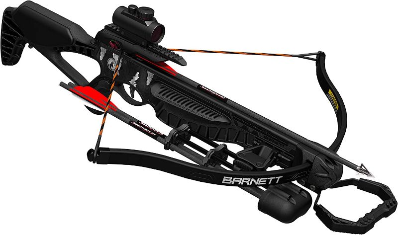 Photo 1 of Barnett Blackcat Recurve Crossbow Hunting Package, with Red Dot Sight, 2 Arrows, Lightweight Quiver, Shoots 260 Feet Per Second, Black Strike
