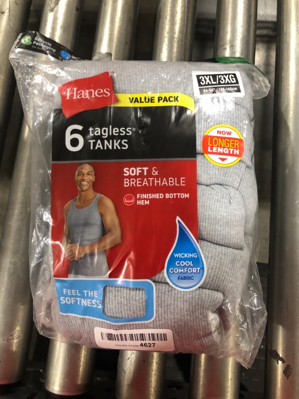 Photo 2 of Hanes Men S Value Pack Black/Grey Tank Undershirts 6 Pack
