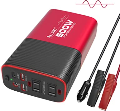 Photo 1 of 500W Pure Sine Wave Power Inverter DC 12V to AC 110V Car Inverter Power Adapter Converter with Type C PD18W/12V DC Output/4.8A Dual USB Charging Ports and 2 AC Outlets Car Charger
