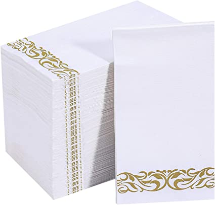 Photo 1 of 200 Pack Vplus Paper Napkins Guest Towels Disposable Premium Quality 3-ply Dinner Napkins Disposable Soft, Absorbent, Party Napkins Wedding Napkins for Kitchen, Parties, Dinners or Events (Gold)
