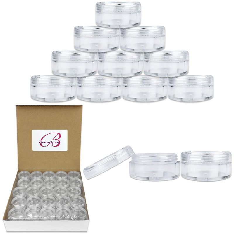 Photo 1 of 120 PCs 5 Gram Empty Plastic Cosmetic Samples Container for Make Up, Eye Shadow, Nails, Powder, Gems, Beads, Jewelry, Cream Small Clear Pot Jars with Lid SET OF 2