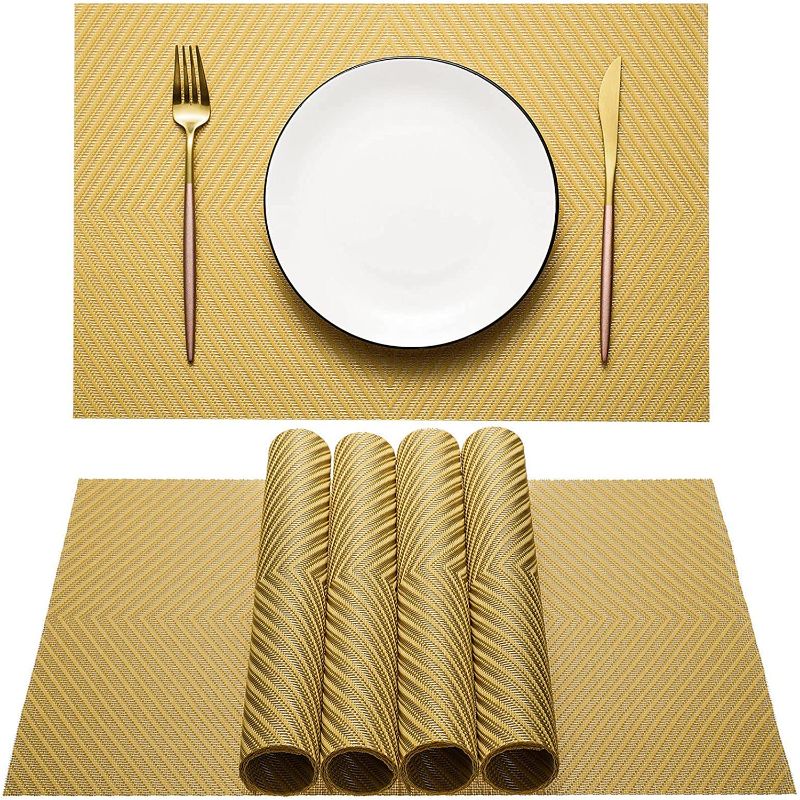 Photo 1 of  Placemats?Placemats Set of 6 for Dining Table Washable Woven Vinyl Non-Slip Placemat Heat-Resistant Durable Table Mats for Dining Table Easy to Clean?Yellow Diamod?17.7"X11.8"