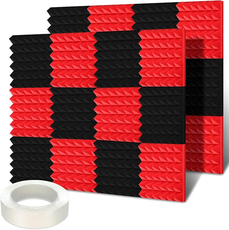 Photo 1 of 24 Pieces Acoustic Foam Panel Sound Proof Fire-Retardant Foam Panel with Double Side Adhesive Tape, 2 x 12 x 12 Inch Foam Pyramid Tile Sound Dampening Panel Sound Absorbing Foam for Studio Concert
