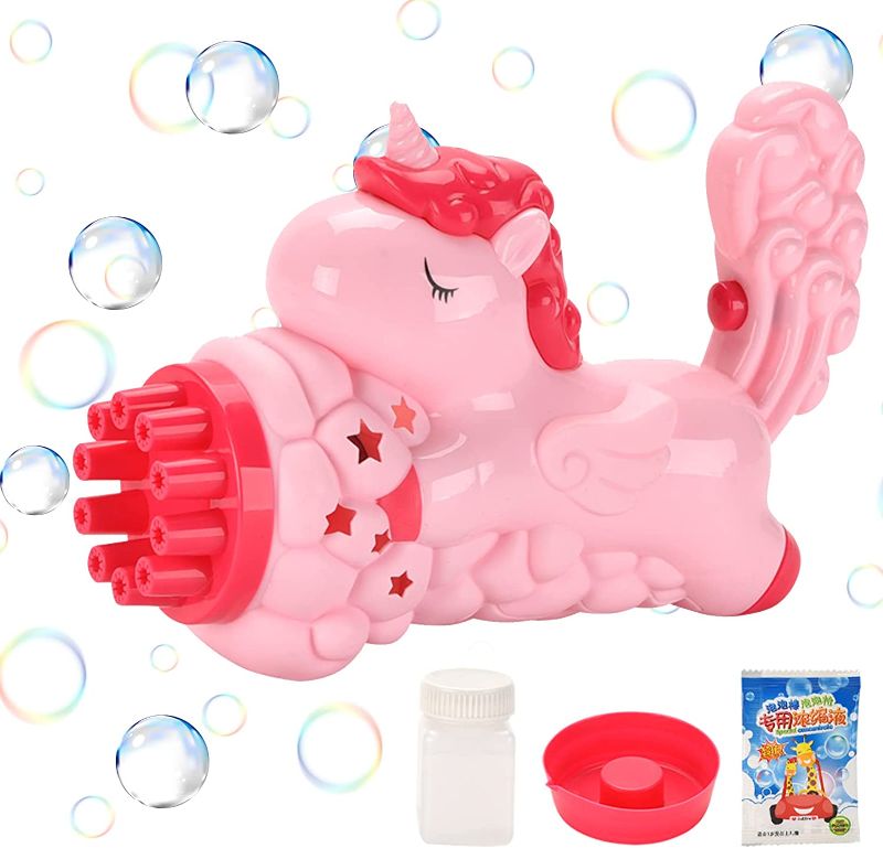 Photo 1 of Bubble Machine Unicorn Bubble Gun for Kids Bubble Maker Bubble Blower Bubble Gatling Gun for Bubble Party Games Swimming Pool Toys for Kids
