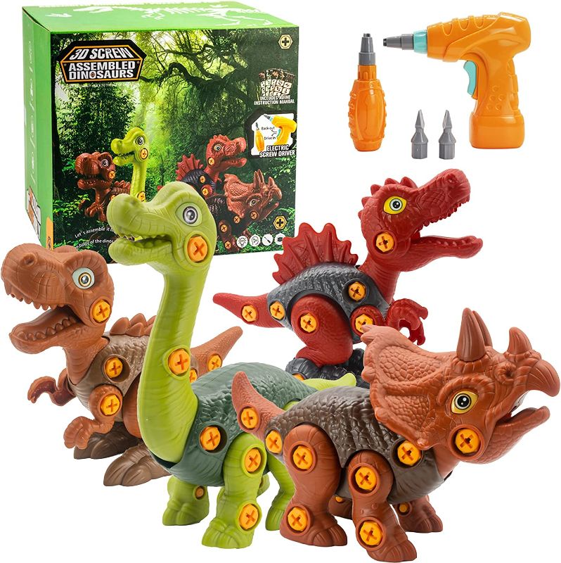 Photo 1 of ABCaptain Dinosaur Construction Building Toys with Electric Drill for Boys Ages 4-8, Take Apart Dinosaur Toys Creative Activities Games Birthday Xmas Gifts for Kids 3 4 5 6 7 8 Years Old (4 in 1)
