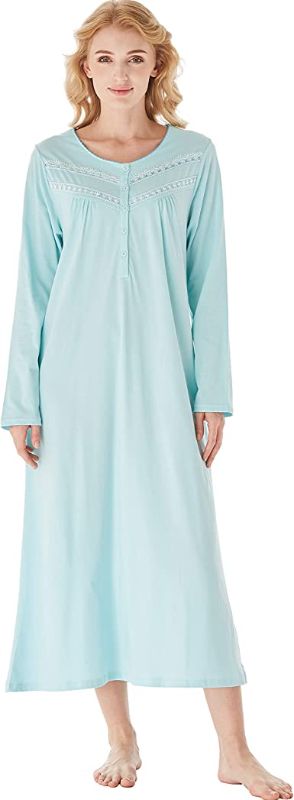 Photo 1 of Keyocean Elegant Women Nightgowns, Soft 100% Cotton Comfortable Lightweight Long-sleeve House Dresses for Older Ladies---XXL---