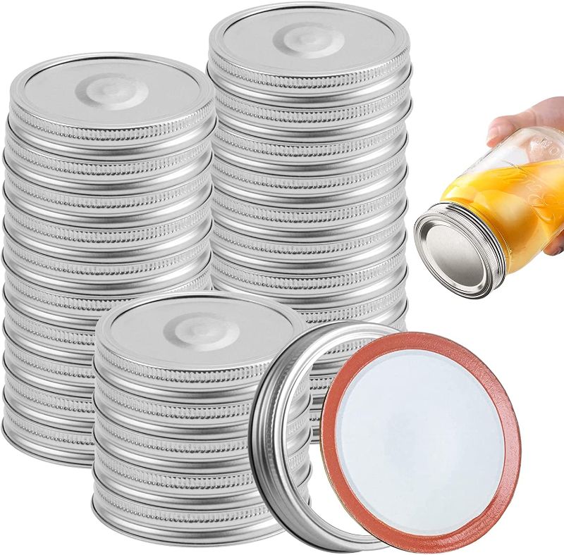 Photo 1 of 36 Pack Wide Mouth Canning Lids and Rings - SGAOFIEE Mason Jar Lids & Rings/Bands Set for Wide Mouth Canning, Split-Type & Leak Proof Lids with Silicone Seals for Ball, Kerr Jars (86 mm, Sliver)