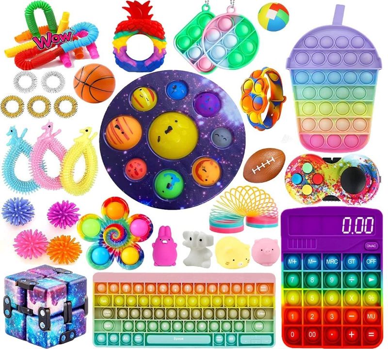 Photo 1 of Fidget Pack Fidget Toy Set Anti-Anxiety Tools, Sensory Keyboard Fidget Toy Pack with Marble Mesh Anxiety Pop Tube Keychain Fidgetet Packs