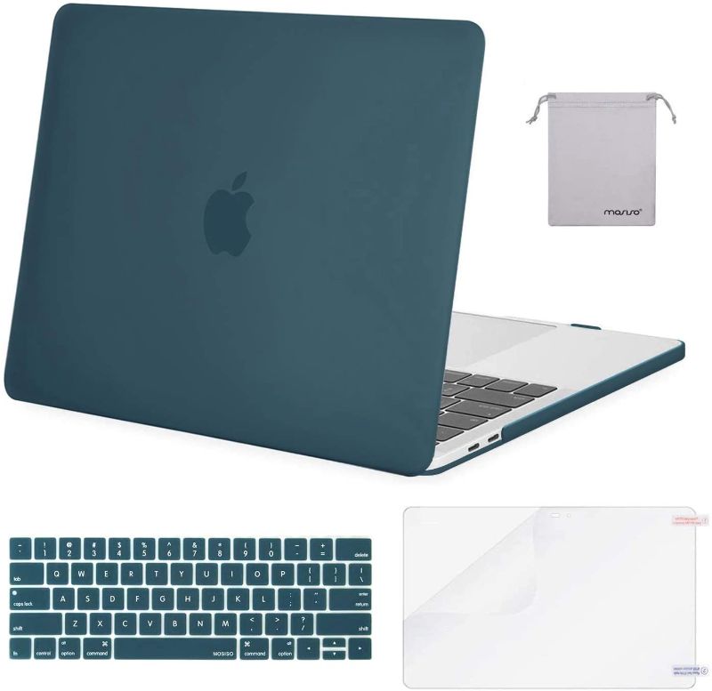Photo 1 of MOSISO Compatible with MacBook Pro 15 inch Case 2019 2018 2017 2016 Release A1990 A1707 with Touch Bar, Plastic Hard Shell Case & Keyboard Cover & Screen Protector & Storage Bag, Deep Teal