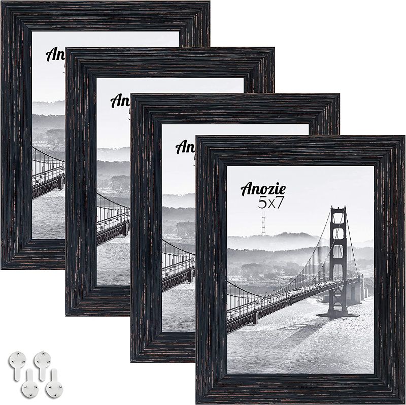 Photo 1 of 5x7 Picture Frame Set of 4 Display Pictures with Mat Black Matte Flat Frame,Classic Plastic Photo Frames with High Definition Glass,Simple Designed,for Wall Mount & Table Top Decor Vertical
