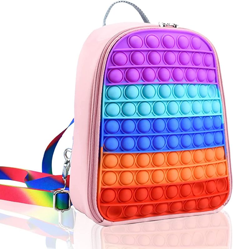 Photo 1 of DHQH Fidget Toys - Mini Backpack for Girls Book Bag Gifts for School Supplies, Big Size Push Bubble Tie-dye Silicone Fidget Bag Toy Toddler Bag for Kids
