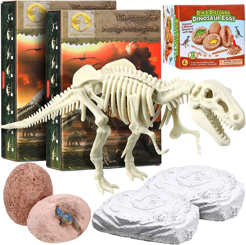 Photo 1 of Dinosaur Toys, Dinosaur Eggs, Dinosaur Fossils, Skeleton Bones, Dinosaur Fossils, Dinosaur Excavation Kit, Science Educational Toys, Easter Birthday Party Favors, Gifts for Boys Girls Age 5-7 , 8 to 12 years
