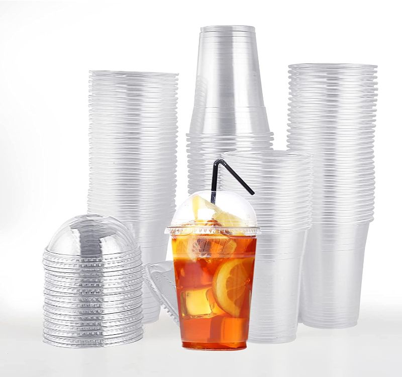 Photo 1 of 100 PACK 12 oz Clear Plastic Cups with Dome Lids, Disposable Dessert Cups, Parfait cups for Ice Cream, Iced Cold Coffee Drinks, Cupcake, Fruit Cups for Party
