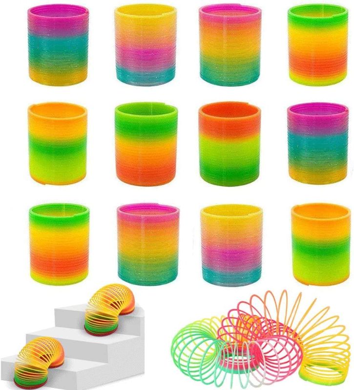 Photo 1 of JOHOUSE Rainbow Magic Spring, 12 PCS Colorful Rainbow Neon Plastic Spring Toy Party Supplies for Boys Girls Gift Toys, Goodie Bag Filler for Kids
