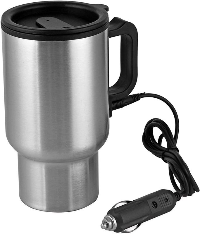 Photo 1 of 12V Car Heating Cup Car Heated Mug, 450ml Stainless Steel Travel Electric Coffee Cup 14oz. Insulated Heated Thermos Mug
