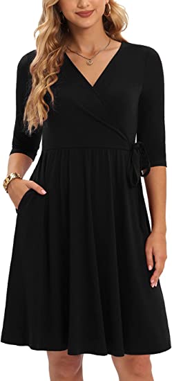 Photo 1 of Generic Wrap Dress for Women Casual V Neck, Black, Medium--Chinese Size M