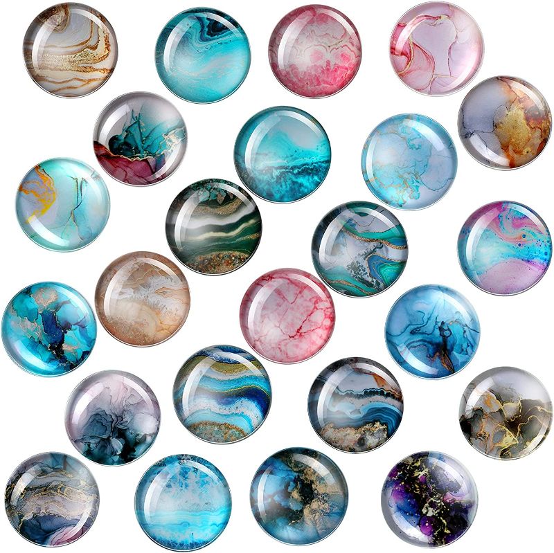 Photo 1 of 24 Pieces Refrigerator Magnets Colorful Round Glass Marbling Fridge Magnet Pack for Magnetic Office Cabinet and Whiteboards (Bright Showy Style)