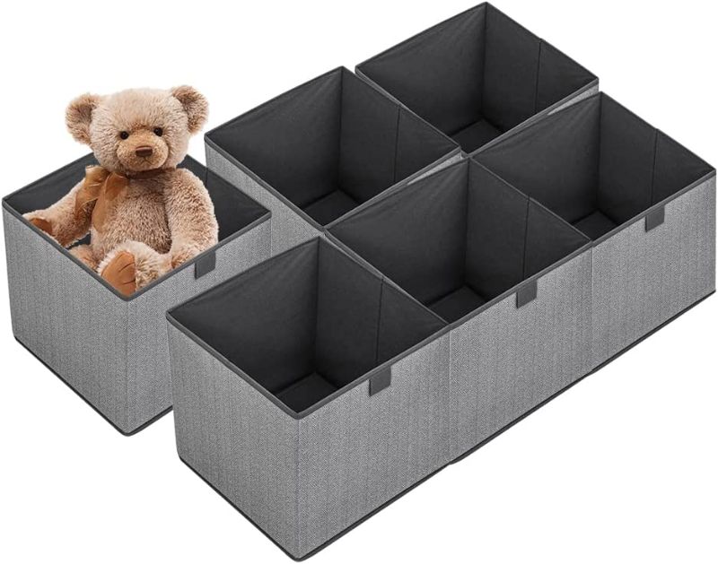 Photo 1 of 6 Pack 11.8 x 11.8 Large Open Storage Cubes, Foldable Fabric Storage Basket Bins with Classic herringbone Pattern, Durable and Sturdy Drawer Organizer for Closet, Cabinet, Shelf, Bookcase, Underbed
