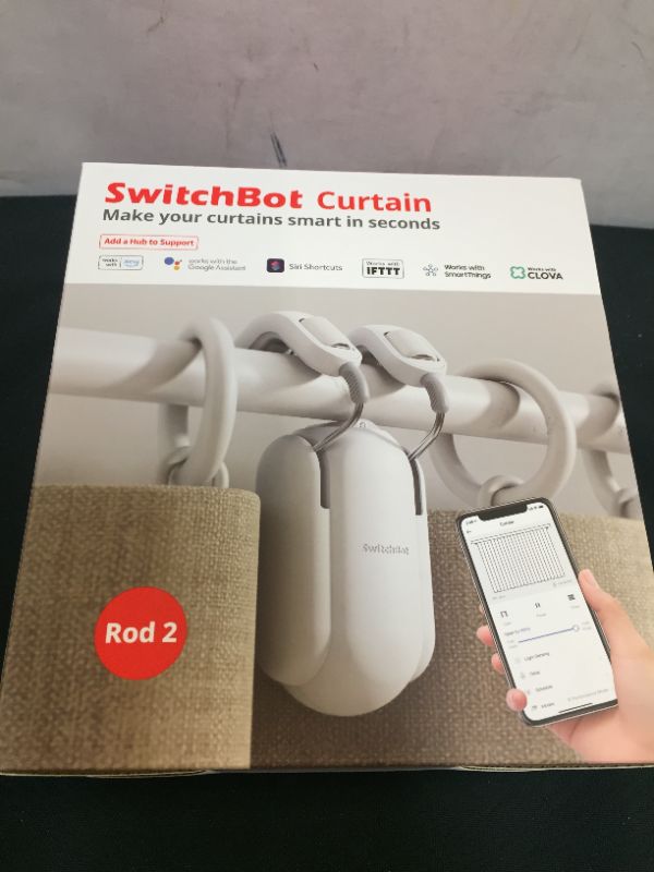 Photo 2 of [Upgraded Version] SwitchBot Curtain Smart Electric Motor - Wireless App Automate Timer Control, Add SwitchBot Hub Mini to Make it Compatible with Alexa, Google Home, HomePod, IFTTT (Rod2, White)
