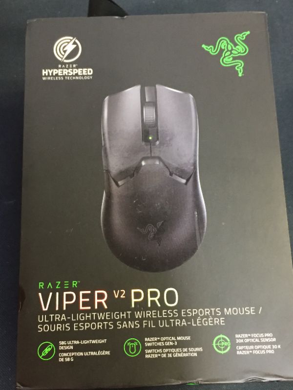Photo 2 of Razer Viper V2 Pro Hyperspeed Wireless Gaming Mouse: 58g Ultra-Lightweight - Optical Switches Gen-3 - 30K Optical Sensor - On-Mouse DPI Controls - 80hr Battery - USB Type C Cable Included - Black
