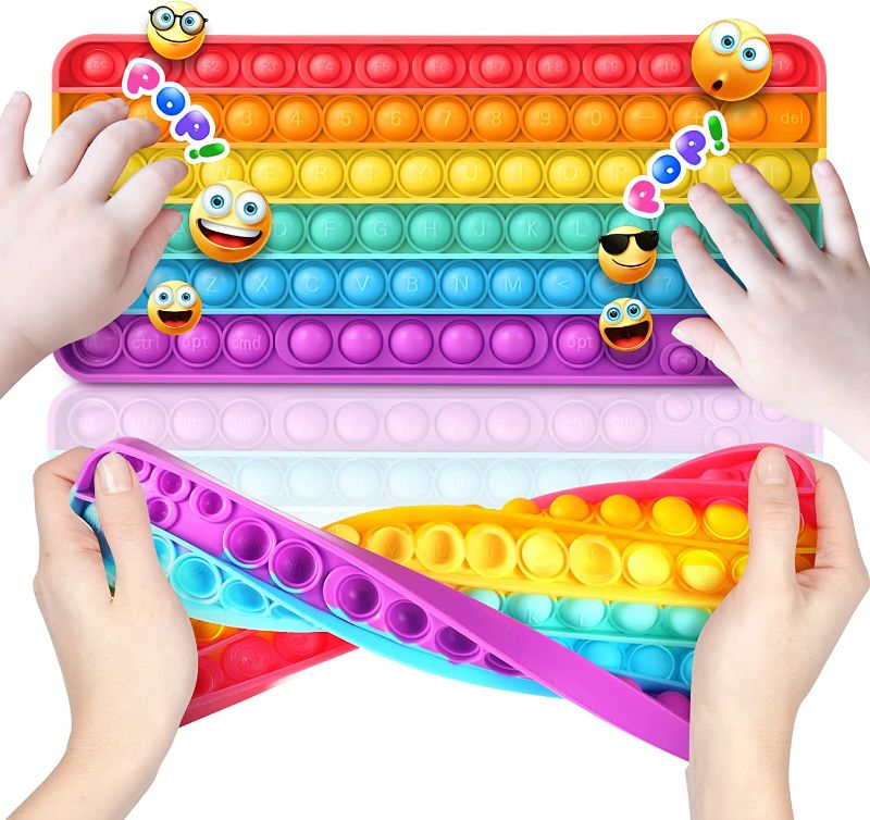 Photo 1 of Richtim Keyboard Pop Push, Rainbow Pop Bubble it, Sensory Squeeze Fidget Toy Silicone Square Popping, Educational Brain Development/ Anti-Anxiety & Stress Relief for Autism Kids
