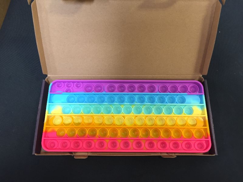 Photo 3 of Richtim Keyboard Pop Push, Rainbow Pop Bubble it, Sensory Squeeze Fidget Toy Silicone Square Popping, Educational Brain Development/ Anti-Anxiety & Stress Relief for Autism Kids
