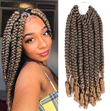 Photo 1 of Aligegous Curly Crochet Braids Hair Extension for Women Pre-Twisted Bohemian Box Braid Hair Pre looped Passion Twist Braids Synthetic Braiding Hair Extension With Curls End Ombre Color 5 pack (T27, 18 inch)
