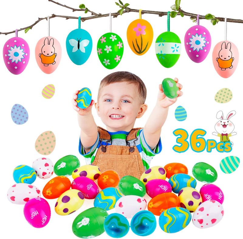 Photo 1 of 36 Pcs Easter Eggs for Kids 2-4 Easter Decorations Colorful Easter Hanging Eggs Plastic Easter Eggs Toys for 4 5 6 Year Old Boys Girls Easter Egg Hunt, Easter Basket Stuffers, Easter Party Favor
