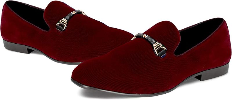 Photo 1 of Easy Strider Men’s Velvet Shoes Slip-On Loafers for Men with Gold Buckle-Dancing & Wedding Dress Shoes- Comfortable Velvet Classic Tuxedo Loafers- Vintage Fashion Round Toe Shoes- SIZE 7.5
