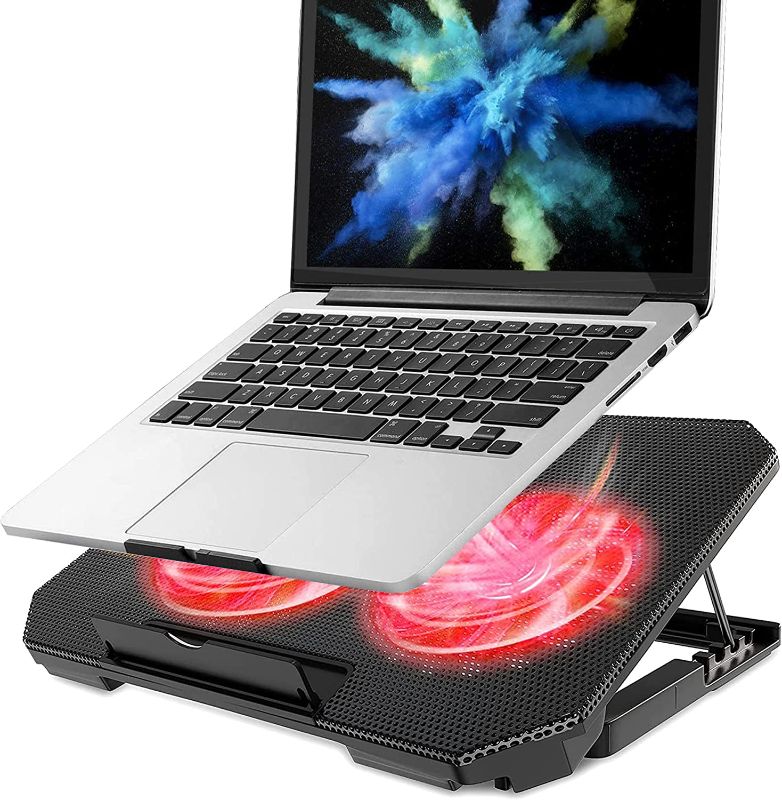 Photo 1 of KEROLFFU Laptop Cooling Pad 15.6 14 13 Inch (Big 2Fans 5.52 Inch, Adjustable 5-Height Stand, Switch for Fans/ Lights ) Fit Apple Air / Pro / MacBook
