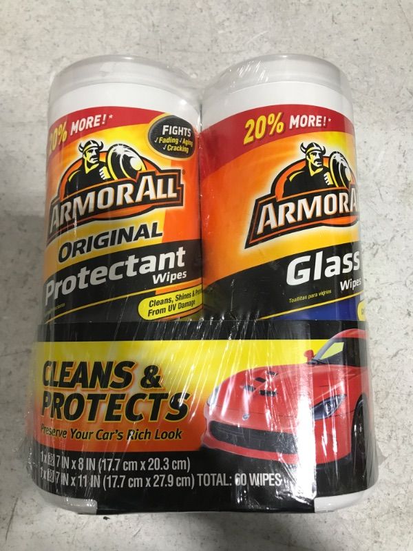 Photo 3 of ARMOR ALL Original Car Protectant Wipes and Glass Wipes Twin-Pack (60 Count Total)
