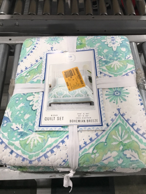 Photo 5 of Bohemian Breeze Aqua King Cotton Quilt (Set of 3)
