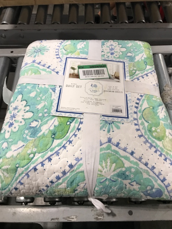 Photo 6 of Bohemian Breeze Aqua King Cotton Quilt (Set of 3)
