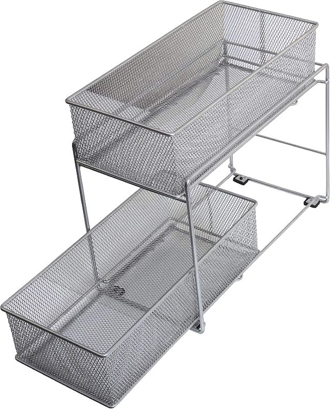 Photo 1 of YBM Home Silver 2 Tier Mesh Sliding Spice and Sauces Basket Cabinet Organizer Drawer 2304
