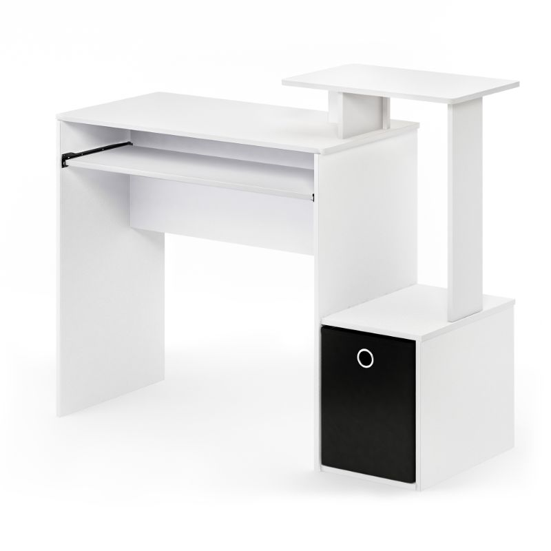 Photo 1 of Furinno Econ Wood Multipurpose Computer Writing Desk W/Bin in White/Black
