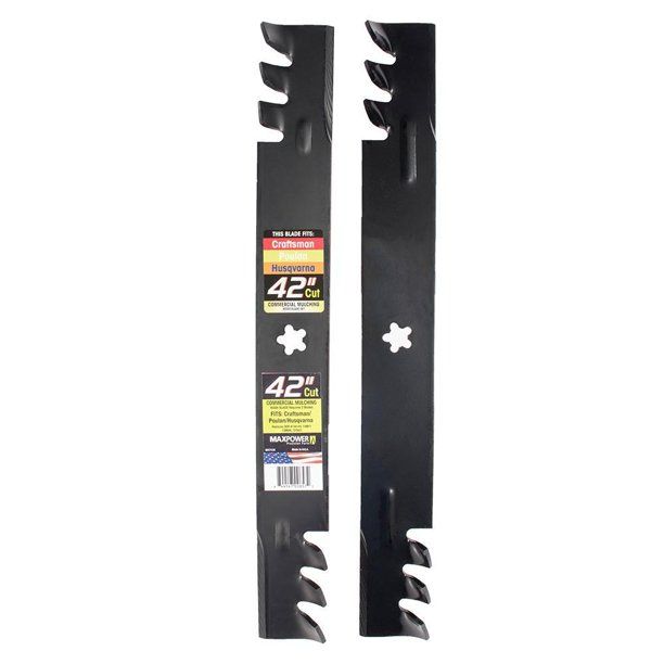 Photo 1 of  Commercial Mulching Blade Set For Many 42 In. Cut Craftsman, Husqvarna, Poulan Mowers Replaces OEM #'s 134149, 138498 First photo shows two but only one in package!