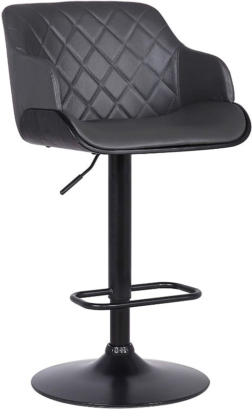 Photo 1 of Armen Living Toby Faux Leather Swivel Barstool, Adjustable, Gray and Black

