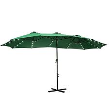 Photo 1 of 15 ft. Market Double Sided Crank Patio Umbrella with Solar LED Lighted in Green
