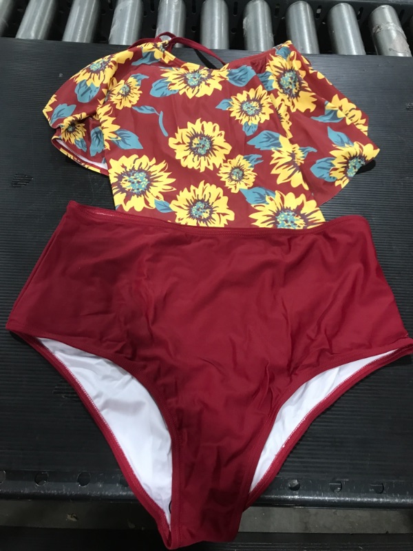 Photo 1 of 2 PIECE BURGUNDY FLORAL 
SIZE XL