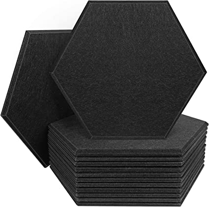 Photo 1 of DEKIRU 12 Pack Acoustic Panels Hexagon Sound Proof Padding, 14 X 13 X 0.4 Inches Sound dampening Panel Used in Home & Offices (Black)
