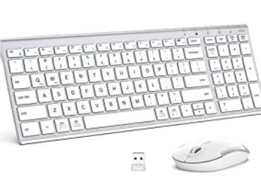 Photo 1 of iClever GK03 Wireless Keyboard and Mouse Combo - 2.4G Portable Wireless Keyboard Mouse, Rechargeable Ergonomic Design Full Size Slim Thin Stable Connection Keyboard for Windows 7/8/10, Mac OS
