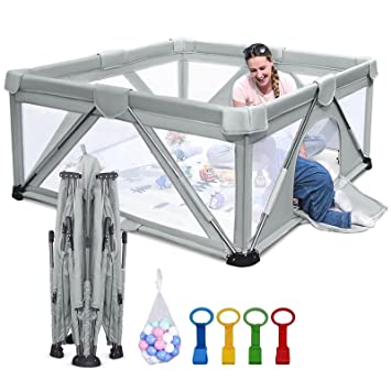 Photo 1 of Baby Playpen Foldable, Heyo.Ja Large Play Yard, Playpen for Babies and Toddlers, Play Pens for Babies and Toddlers with Gate, Indoor & Outdoor Portable Play Pen (71"×71")
