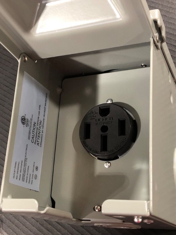Photo 1 of 50 Amp 125/250 Volt RV Power Outlet Box, Enclosed Lockable Weatherproof NEMA 14-50R Outdoor Electrical Receptacle Panel, 50 Amp RV Receptacle for RV Camper...
